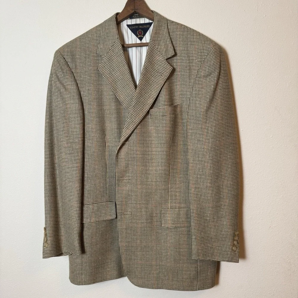 Vintage Tommy Hilfiger Mens 42R Jacket Sport Coat Blazer Houndstooth USA Made